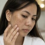 Perempuan Indonesia memeriksa kondisi kulit melasma di klinik estetika Korea